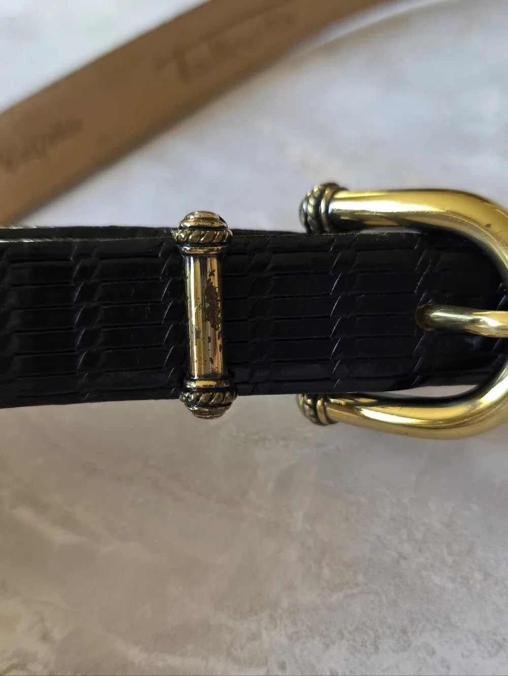 Talbots Italian Calfskin Leather Belt S Croc Embossed Gold Buckle Old Money